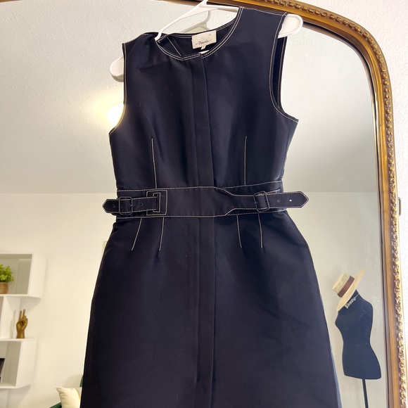 3.1 PHILLIP LIM Dark blue w/ white topstitching zip front belted - Picture 12 of 13